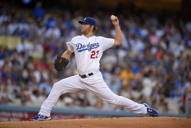 Los Angeles Dodgers starting pitcher Clayton Kershaw throws to the plate during the second inning of a baseball game against the St. Louis Cardinals, Saturday, June 6, 2015, in Los Angeles. (AP Photo/Mark J. Terrill)