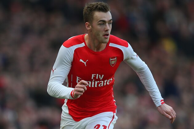 LONDON, ENGLAND - FEBRUARY 15:  Calum Chambers of Arsenal in action during the FA Cup Fifth Round match between Arsenal and Middlesbrough at Emirates Stadium on February 15, 2015 in London, England.  (Photo by Paul Gilham/Getty Images)
