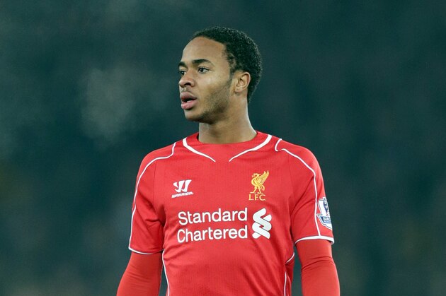 Liverpool's Raheem Sterling during their English Premier League soccer match against Everton at Goodison Park in Liverpool, England, Saturday Feb. 7, 2015. (AP Photo/Clint Hughes)