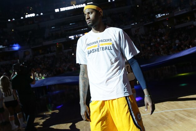 INDIANAPOLIS, IN - APRIL 12:  Paul George #13 of the Indiana Pacers before the game against the Oklahoma City Thunder on April 12, 2015 at Bankers Life Fieldhouse in Indianapolis, Indiana. NOTE TO USER: User expressly acknowledges and agrees that, by downloading and/or using this photograph, User is consenting to the terms and conditions of the Getty Images License Agreement. Mandatory Copyright Notice: Copyright 2015 NBAE (Photo by Ron Hoskins/NBAE via Getty Images)