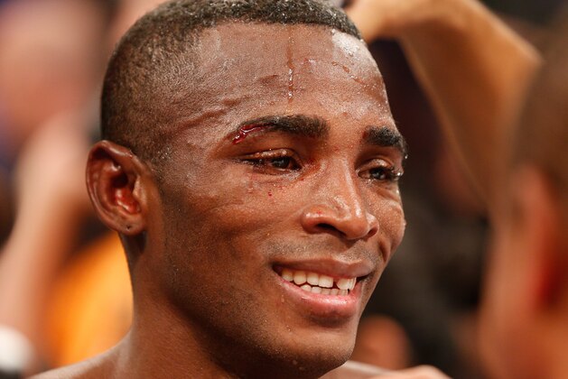 LAS VEGAS, NV - JULY 12:  Erislandy Lara smiles in the ring as he awaits the reading of the judges' score cards after his junior middleweight bout against Canelo Alvarez at the MGM Grand Garden Arena on July 12, 2014 in Las Vegas, Nevada.  Alvarez defeated Lara by split decision. (Photo by Josh Hedges/Getty Images)
