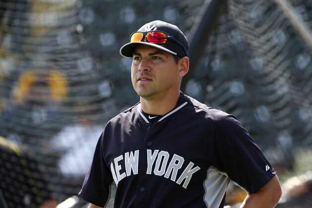 New York Yankees' Jacoby Ellsbury warms up before a spring training exhibition baseball game against the Pittsburgh Pirates in Bradenton, Fla., Thursday, March 5, 2015.  (AP Photo/Gene J. Puskar)