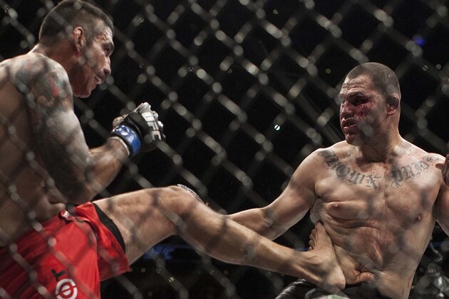Brazil's Fabricio Werdum kicks United States' Cain Velasquez during a heavyweight title mixed martial arts bout at UFC 188 in Mexico City, Saturday, June 13, 2015. Werdum won the fight by submission. (AP Photo/Christian Palma) Brazil's Fabricio Werdum kicks United States' Cain Velasquez during a heavyweight title mixed martial arts bout at UFC 188 in Mexico City, Saturday, June 13, 2015. Werdum won the fight by submission. (AP Photo/Christian Palma)