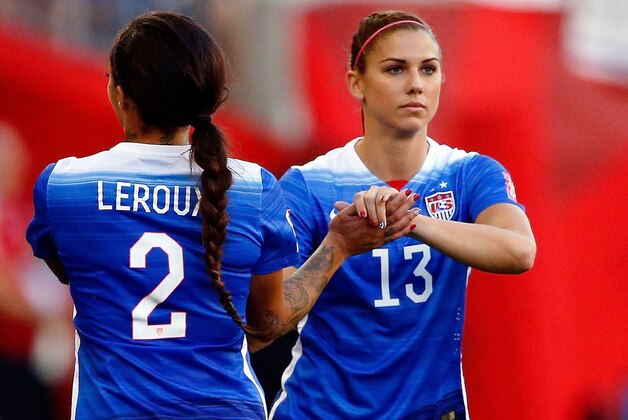 Jun 12, 2015; Winnipeg, Manitoba, CAN; United States forward Alex Morgan (13) enters the game to replace forward Sydney Leroux (2) during the second half in a Group D soccer match in the 2015 FIFA women's World Cup at Winnipeg Stadium. Mandatory Credit: Michael Chow-USA TODAY Sports Jun 12, 2015; Winnipeg, Manitoba, CAN; United States forward Alex Morgan (13) enters the game to replace forward Sydney Leroux (2) during the second half in a Group D soccer match in the 2015 FIFA women's World Cup at Winnipeg Stadium. Mandatory Credit: Michael Chow-USA TODAY Sports