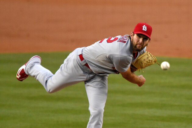 St. Louis Cardinals starting pitcher Michael Wacha throws to the plate during the second inning of a baseball game against the Los Angeles Dodgers, Thursday, June 4, 2015, in Los Angeles. (AP Photo/Mark J. Terrill)