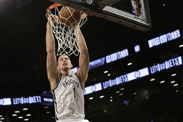Brooklyn Nets center Mason Plumlee dunks the ball during the second half of NBA basketball game against the Los Angeles Clippers, Monday, Feb. 2, 2015, in New York.  The Nets won 102-100.  (AP Photo/Mary Altaffer)