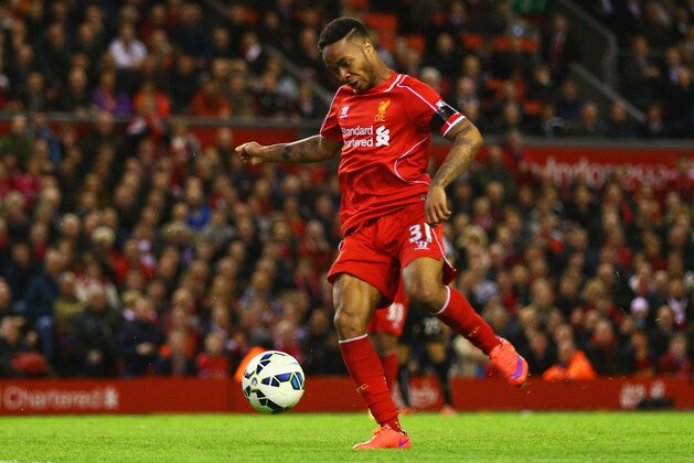 LIVERPOOL, ENGLAND - APRIL 13:  Raheem Sterling of Liverpool misses a chance during the Barclays Premier League match between Liverpool and Newcastle United at Anfield on April 13, 2015 in Liverpool, England.  (Photo by Clive Brunskill/Getty Images)