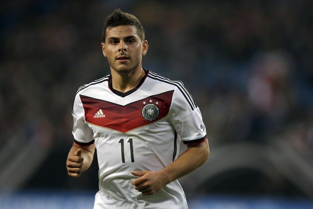 Germany's Kevin Volland jogs during a friendly soccer match between Germany and Poland in Hamburg, Germany, Tuesday, May 13, 2014. The match ended in a 0-0 draw. (AP Photo/Michael Sohn)