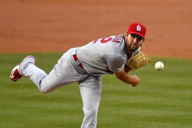 St. Louis Cardinals starting pitcher Michael Wacha throws to the plate during the second inning of a baseball game against the Los Angeles Dodgers, Thursday, June 4, 2015, in Los Angeles. (AP Photo/Mark J. Terrill)