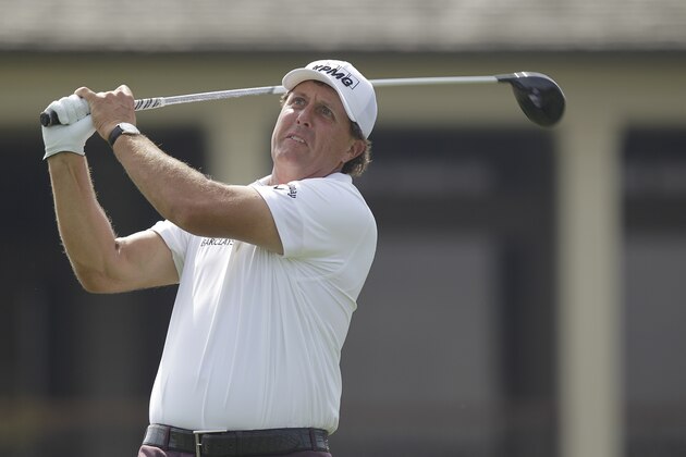 Phil Mickelson plays in the Memorial golf tournament Sunday, June 7, 2015, in Dublin, Ohio. (AP Photo/Jay LaPrete)