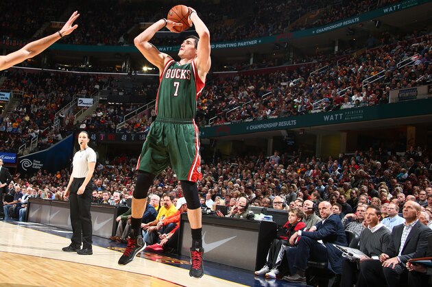 CLEVELAND, OH - DECEMBER 2:  Ersan Ilyasova #7 of the Milwaukee Bucks shoots the ball against the Cleveland Cavaliers during the game on December 2, 2014 at Quicken Loans Arena in Cleveland. Ohio.  NOTE TO USER: User expressly acknowledges and agrees that, by downloading and or using this Photograph, user is consenting to the terms and conditions of the Getty Images License Agreement. Mandatory Copyright Notice: Copyright 2014 NBAE (Photo by Nathaniel S. Butler/NBAE via Getty Images)