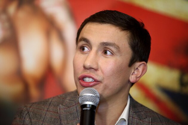 LONDON, ENGLAND - DECEMBER 04:  Gennady Golovkin talks during the press conference for the upcoming fight between Martin Murray and Gennady Golovkin on December 4, 2014 in London, England.  (Photo by Jordan Mansfield/Getty Images)