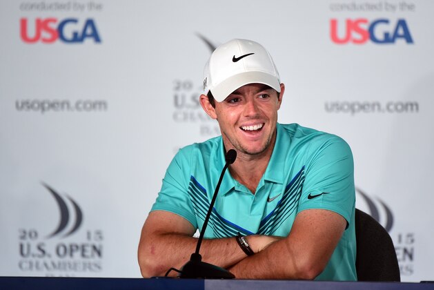 UNIVERSITY PLACE, WA - JUNE 16:  Rory McIlroy of Northern Ireland is interviewed during a press conference prior to the start of the 115th U.S. Open Championship at Chambers Bay on June 16, 2015 in University Place, Washington.  (Photo by Harry How/Getty Images)