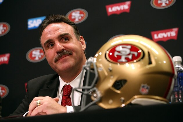 SANTA CLARA, CA - JANUARY 15:  Jim Tomsula speaks during a press conference at Levi's Stadium on January 15, 2015 in Santa Clara, California. The San Francisco 49ers announced Jim Tomsula as their new head coach to replace Jim Harbaugh.  (Photo by Justin Sullivan/Getty Images)