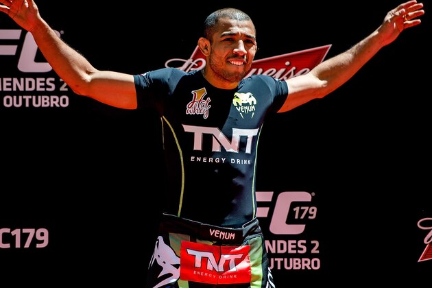 RIO DE JANEIRO, BRAZIL - OCTOBER 23:  Jose Aldo holds an open training session for media  at Maracana Stadium on October 23, 2014 in Rio de Janeiro, Brazil.  (Photo by Buda Mendes/Getty Images)