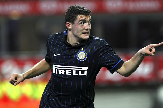 MILAN, ITALY - AUGUST 28:  Mateo Kovacic of FC Internazionale Milano celebrates his second goal during the UEFA Europa League qualifying play-offs round match between FC Internazionale and Stjarnan at San Siro Stadium on August 28, 2014 in Milan, Italy.  (Photo by Marco Luzzani/Getty Images)