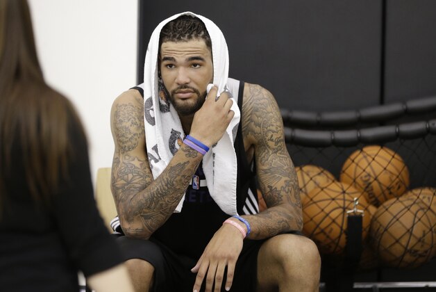 Kentucky center Willie Cauley-Stein relaxes  after a pre draft workout with the Sacramento Kings, in Sacramento, Calif., Thursday, June 11, 2015.(AP Photo/Rich Pedroncelli)