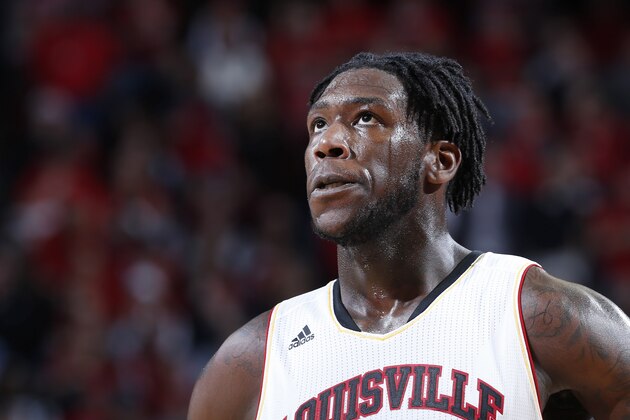 LOUISVILLE, KY - JANUARY 17: Montrezl Harrell #24 of the Louisville Cardinals reacts late in the game against the Duke Blue Devils at KFC Yum! Center on January 17, 2015 in Louisville, Kentucky. Duke defeated Louisville 63-52. (Photo by Joe Robbins/Getty Images)