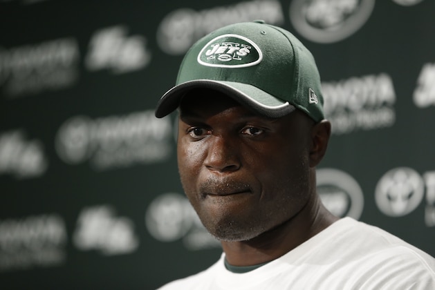 New York Jets head coach Todd Bowles talks to reporters during NFL football mini camp, Wednesday, June 10, 2015, in Florham Park, N.J. (AP Photo/Julio Cortez)