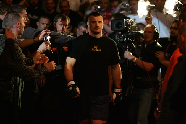 MANCHESTER, UNITED KINGDOM - APRIL 21: A pensive Mirko Cro Cop of Croatia walks to the octagon before fighting Gabriel Gonzaga of USA in a Heavyweight bout of the Ultimate Fighting Championship at the Manchester Evening News Arena on April 21, 2007 in Manchester, England. (Photo by Gary M. Prior/Getty Images)