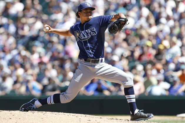 Jun 7, 2015; Seattle, WA, USA; Tampa Bay Rays pitcher Chris Archer (22) throws the ball against the Seattle Mariners during the fifth inning at Safeco Field. Mandatory Credit: Joe Nicholson-USA TODAY Sports