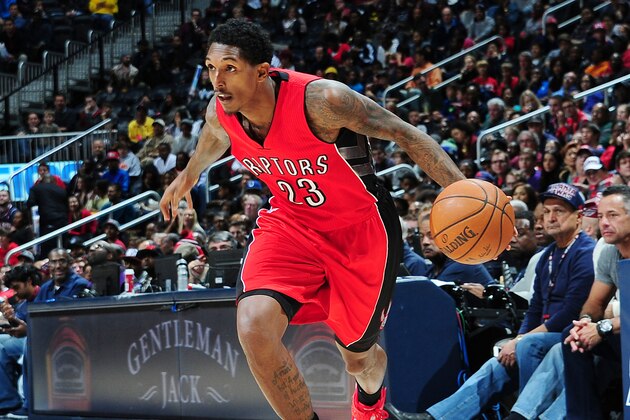 ATLANTA, GA - NOVEMBER 26: Lou Williams #23 of the Toronto Raptors drives against the Atlanta Hawks on November 26, 2014 at Philips Arena in Atlanta, Georgia.  NOTE TO USER: User expressly acknowledges and agrees that, by downloading and/or using this Photograph, user is consenting to the terms and conditions of the Getty Images License Agreement. Mandatory Copyright Notice: Copyright 2014 NBAE (Photo by Scott Cunningham/NBAE via Getty Images)