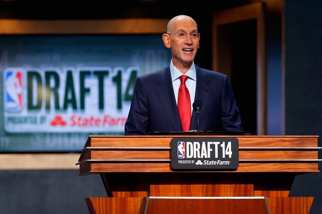 NEW YORK, NY - JUNE 26: NBA Commissioner Adam Silver commences the 2014 NBA Draft at Barclays Center on June 26, 2014 in the Brooklyn borough of New York City. NOTE TO USER: User expressly acknowledges and agrees that, by downloading and/or using this Photograph, user is consenting to the terms and conditions of the Getty Images License Agreement. (Photo by Mike Stobe/Getty Images)
