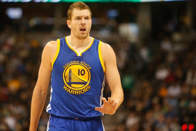 Mar 13, 2015; Denver, CO, USA; Golden State Warriors forward David Lee (10) during the game against the Denver Nuggets at Pepsi Center. Mandatory Credit: Chris Humphreys-USA TODAY Sports
