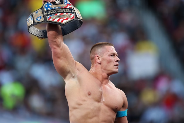 WWE superstar John Cena celebrates winning the US title at WrestleMania 31 on Sunday, March 29, 2015 at Levi’s Stadium in Santa Clara, CA. WrestleMania broke the Levi’s Stadium attendance record at 76,976 fans from all 50 states and 40 countries.  (Don Feria/AP Images for WWE)