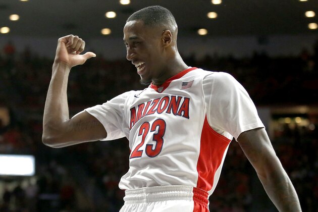 Arizona forward Rondae Hollis-Jefferson celebrates after scoring against California during the second half of an NCAA college basketball game, Thursday, March 5, 2015, in Tucson, Ariz. (AP Photo/Rick Scuteri)