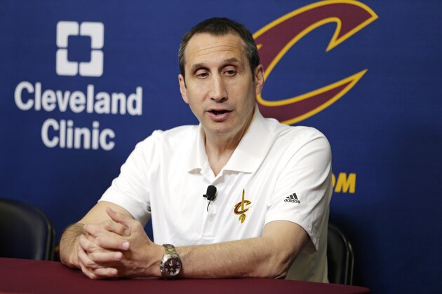 Cleveland Cavaliers coach David Blatt answers questions during a news conference Thursday, June 18, 2015, in Independence, Ohio. Overcoming major injuries, the Cavaliers made an inspiring postseason run before coming up two wins shy of an NBA title. They've got major decisions to make this summer as they try to rebuild around star LeBron James, who didn't have nearly enough help in the NBA Finals. (AP Photo/Tony Dejak)