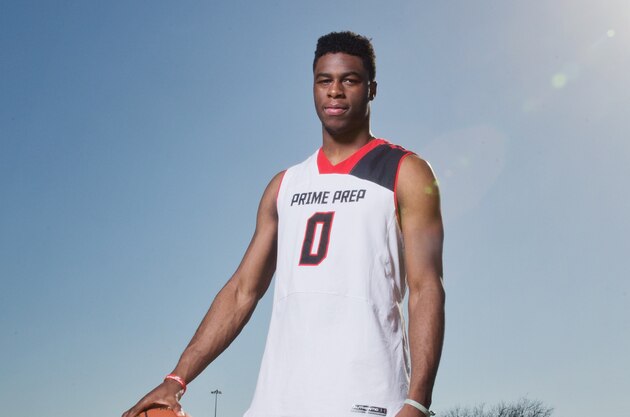 Mar 18, 2014; Dallas, TX, USA; Emmanuel Mudiay of Prime Prep Academy poses for a portrait. He is a finalist for the USA Today Player of the Year Award. Mandatory Credit: Kevin Jairaj-USA TODAY Sports
