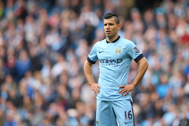 MANCHESTER, ENGLAND - MAY 10:  Sergio Aguero of Manchester City looks on during the Barclays Premier League match between Manchester City and Queens Park Rangers at the Etihad Stadium on May 10, 2015 in Manchester, England.  (Photo by Alex Livesey/Getty Images)