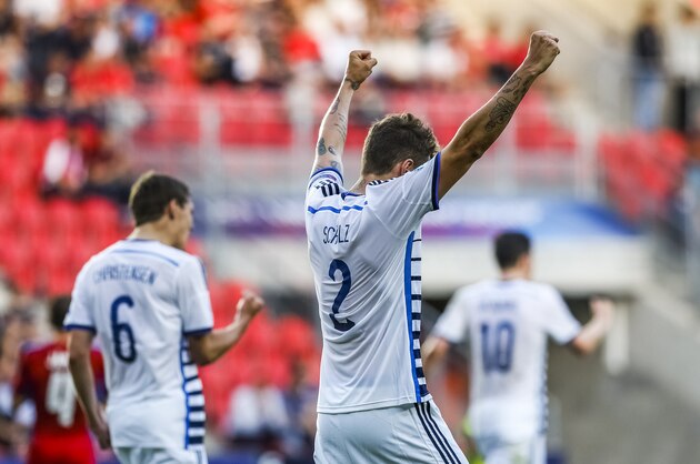 PRAGUE, CZECH REPUBLIC - JUNE 17:  Alexander Scholz of Denmark celebrates after UEFA U21 European Championship Group A match between Czech Republic and Denmark at Eden Stadium on June 17, 2015 in Prague, Czech Republic.  (Photo by Matej Divizna/Getty Images)