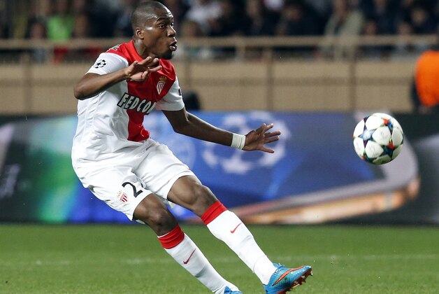 Monaco's Geoffrey Kondogbia kicks the ball during the Champions League quarterfinal second leg soccer match between Monaco and Juventus at Louis II stadium in Monaco, Wednesday, April 22, 2015. (AP Photo/Michel Euler)