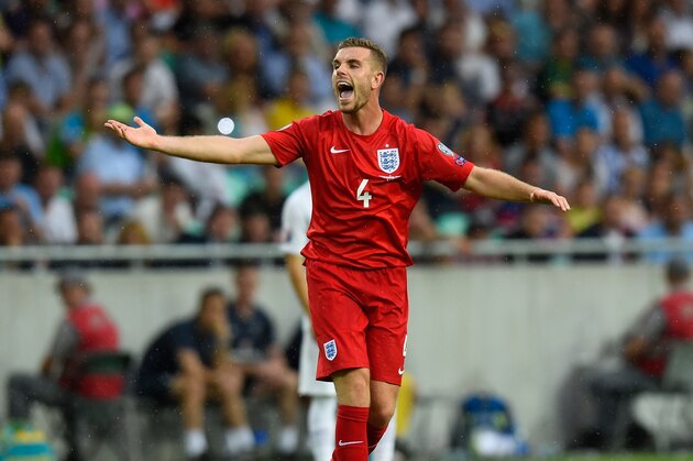 LJUBLJANA, SLOVENIA - JUNE 14:  England player Jordan Henderson reacts during the UEFA EURO 2016 Qualifier between Slovenia and England on at the Stozice Arena on June 14, 2015 in Ljubljana, Slovenia.  (Photo by Stu Forster/Getty Images)