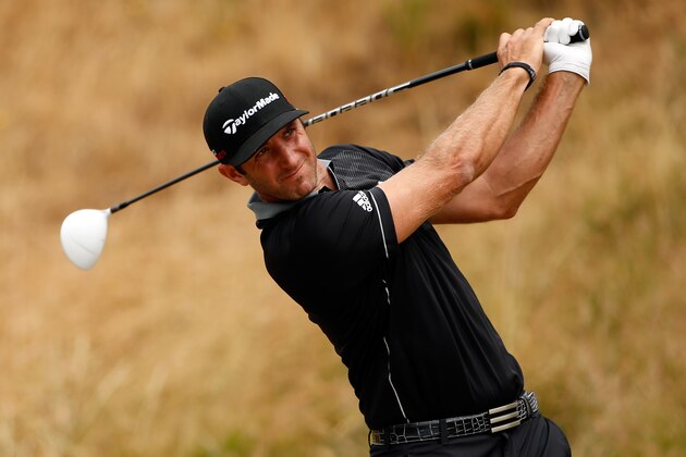 UNIVERSITY PLACE, WA - JUNE 18:  Dustin Johnson of the United States hits his tee shot on the eighth hole during the first round of the 115th U.S. Open Championship at Chambers Bay on June 18, 2015 in University Place, Washington.  (Photo by Ezra Shaw/Getty Images)