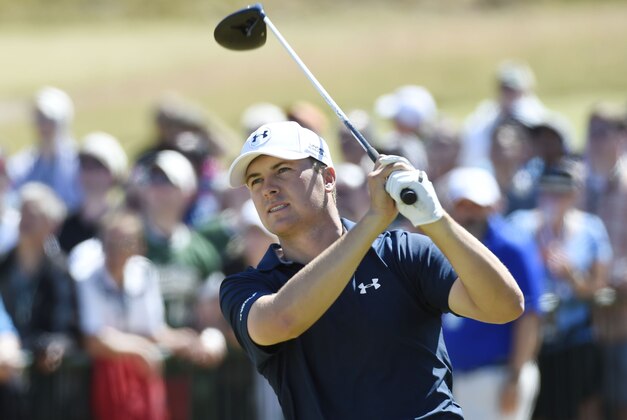 Jun 19, 2015; University Place, WA, USA; Jordan Spieth hits his tee shot on the 1st hole in the second round of the 2015 U.S. Open golf tournament at Chambers Bay. Mandatory Credit: Michael Madrid-USA TODAY Sports