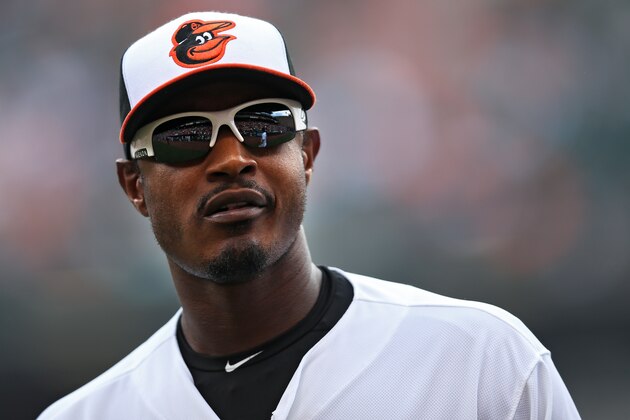 BALTIMORE, MD - JUNE 14: Adam Jones #10 of the Baltimore Orioles in action against the New York Yankees at Oriole Park at Camden Yards on June 14, 2015 in Baltimore, Maryland. The New York Yankees won, 5-3. (Photo by Patrick Smith/Getty Images)