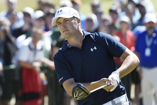 Jun 19, 2015; University Place, WA, USA; Jordan Spieth hits his tee shot on the 1st hole in the second round of the 2015 U.S. Open golf tournament at Chambers Bay. Mandatory Credit: Michael Madrid-USA TODAY Sports