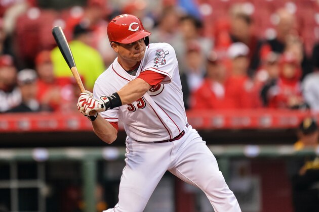 CINCINNATI, OH - APRIL 6:  Devin Mesoraco #39 of the Cincinnati Reds bats against the Pittsburgh Pirates at Great American Ball Park on April 6, 2015 in Cincinnati, Ohio.  (Photo by Jamie Sabau/Getty Images)