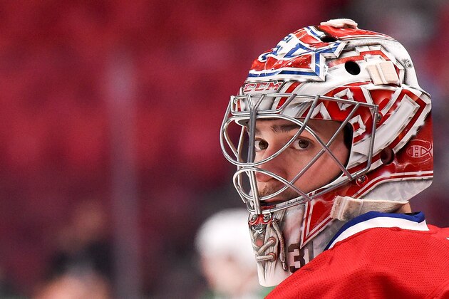 MONTREAL, QC - JANUARY 27: Carey Price #31 of the Montreal Canadiens during warm up prior to the game against the Dallas Stars in the NHL game at the Bell Centre on January 27, 2015 in Montreal, Quebec, Canada. (Photo by Francois Lacasse/NHLI via Getty Images)