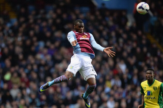 BIRMINGHAM, ENGLAND - MARCH 02: Christian Benteke of Aston Villa heading the ball during the Barclays Premier League match between Aston Villa and Norwich City at Villa Park on March 2, 2014 in Birmingham, England.  (Photo by Tony Marshall/Getty Images)
