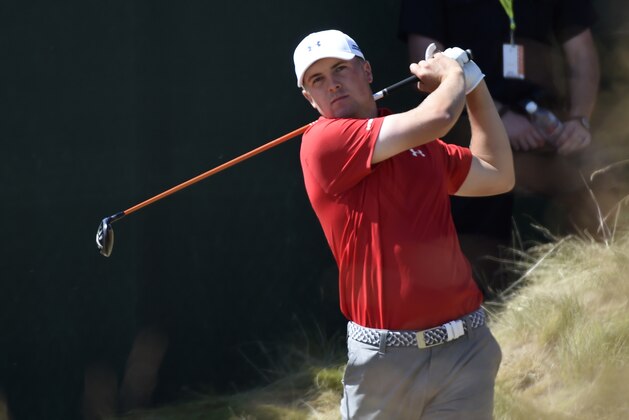 Jun 20, 2015; University Place, WA, USA; Jordan Spieth hits his tee shot on the 6th hole in the third round of the 2015 U.S. Open golf tournament at Chambers Bay. Mandatory Credit: Michael Madrid-USA TODAY Sports
