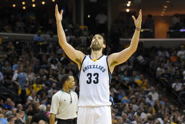 Apr 19, 2015; Memphis, TN, USA; Memphis Grizzlies center Marc Gasol (33) during the game against the Portland Trail Blazers in game one of the first round of the NBA Playoffs at FedExForum. Memphis Grizzlies beat Portland Trail Blazers 100 -86.Mandatory Credit: Justin Ford-USA TODAY Sports Apr 19, 2015; Memphis, TN, USA; Memphis Grizzlies center Marc Gasol (33) during the game against the Portland Trail Blazers in game one of the first round of the NBA Playoffs at FedExForum. Memphis Grizzlies beat Portland Trail Blazers 100 -86.Mandatory Credit: Justin Ford-USA TODAY Sports