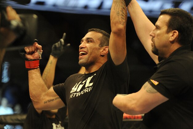 Apr 19, 2014; Orlando, FL, USA; Fabricio Werdum celebrates a victory in his heavyweight fight during UFC on FOX 11 at Amway Center. Mandatory Credit: David Manning-USA TODAY Sports