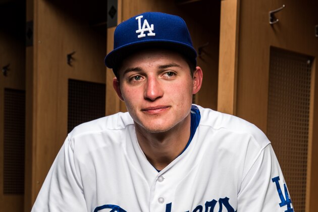 GLENDALE, AZ - FEBRUARY 28: Corey Seager #61 of the Los Angeles Dodgers poses for a portrait during spring training photo day at Camelback Ranch on February 28, 2015 in Glendale, Arizona. (Photo by Rob Tringali/Getty Images)