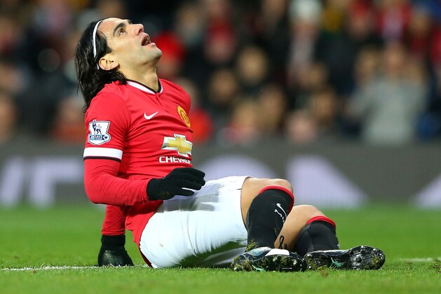 MANCHESTER, ENGLAND - DECEMBER 26:  Radamel Falcao of Manchester United reacts to a missed chance during the Barclays Premier League match between Manchester United and Newcastle United at Old Trafford on December 26, 2014 in Manchester, England.  (Photo by Alex Livesey/Getty Images)