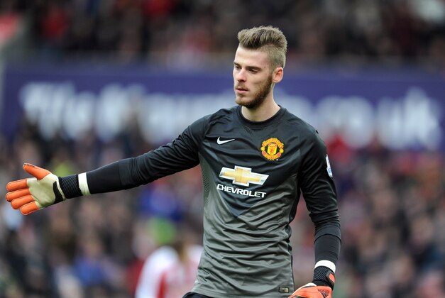 Manchester United's David De Gea during their English Premier League soccer match against Stoke City at the Britannia Stadium in Stoke on Trent, England, Thursday Jan. 1, 2015. (AP Photo/Clint Hughes)