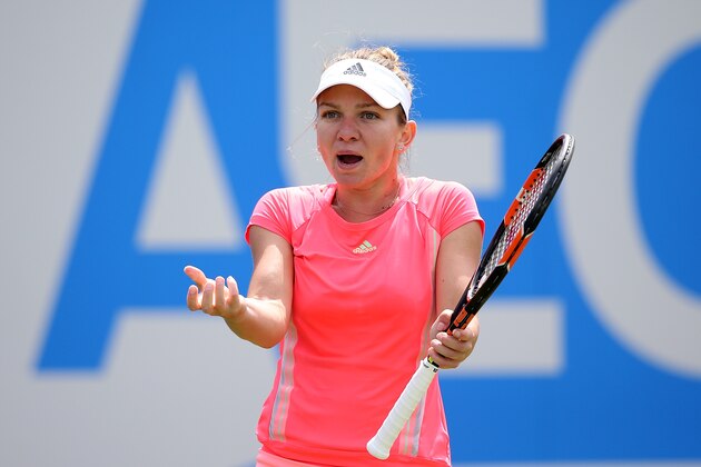 BIRMINGHAM, ENGLAND - JUNE 19:  Simona Halep of Romania reacts in her quarter finals match against Kristina Mladenovic of France on day five of the Aegon Classic at Edgbaston Priory Club on June 19, 2015 in Birmingham, England.  (Photo by Jan Kruger/Getty Images for LTA)